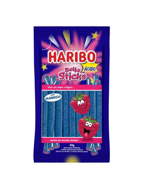 Bala de Gelatina Sticks Framboesa Ácido 80g - Haribo