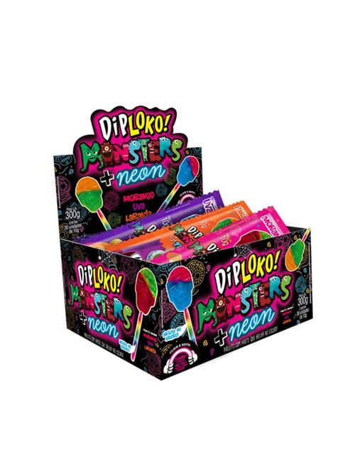 Pirulito Dip Loko Monster Caveira Neon Sortido c/30 - Danilla