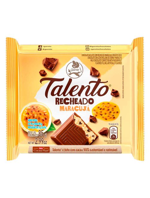 Tablete de Chocolate Talento Recheado Maracujá 85g - Garoto