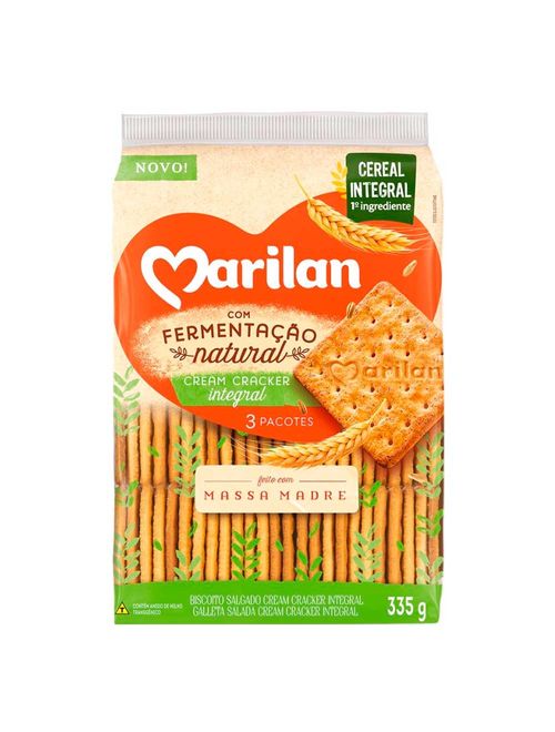 Biscoito Cream Cracker Integral Fermentação Natural 335g - Marilan