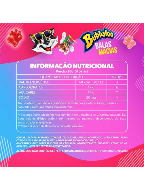 Bala Bubbaloo Gatos Mix 75g - Mondelez