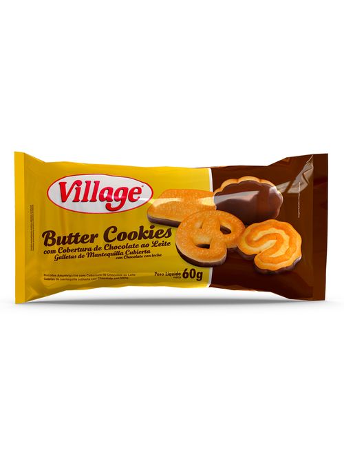 Butter Cookies c/ Cobertura de Chocolate ao Leite 60g - Village