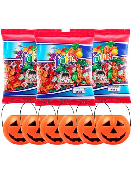 Kit 3 Pacotes Bala Dimbinho + 6 Mini Baldes Abóbora