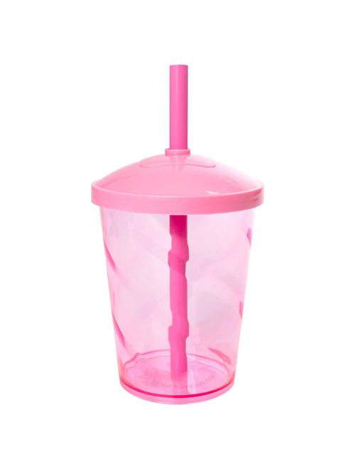 Mini Copo Shake com Tampa e  Canudo Translúcido Rosa 300ml - Comix Plásticos