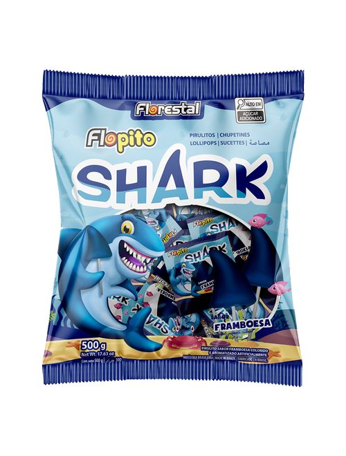Pirulito Flopito Shark Framboesa 500g - Florestal