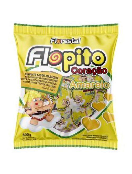 Pirulito Flopito Coração Amarelo Maracujá c/50 - Florestal