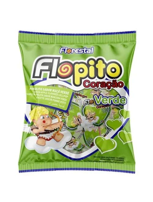 Pirulito Flopito Coração Verde Maça Verde c/50 - Florestal