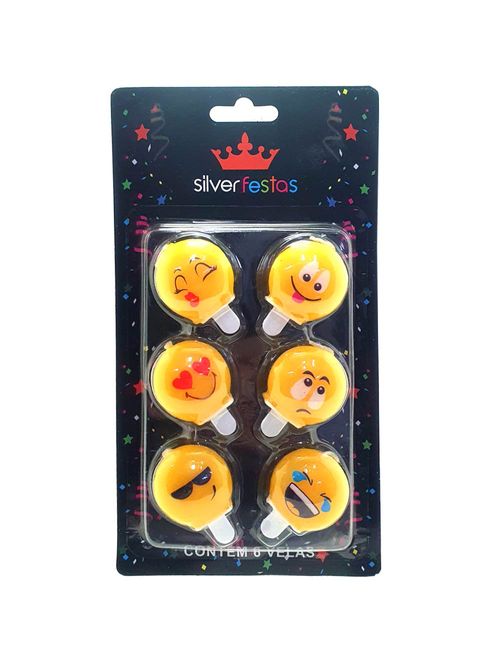 Vela Redonda Emoji c/6 - Silver Festas