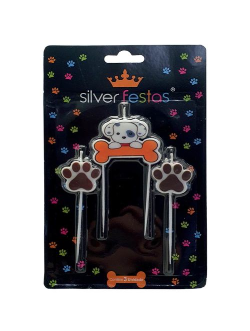 Vela Pet Dog Patas c/3 - Silver Festas