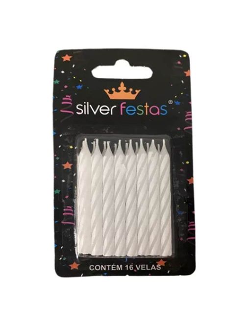 Vela Palitinho Espiral Branca c/16 - Silver Festas