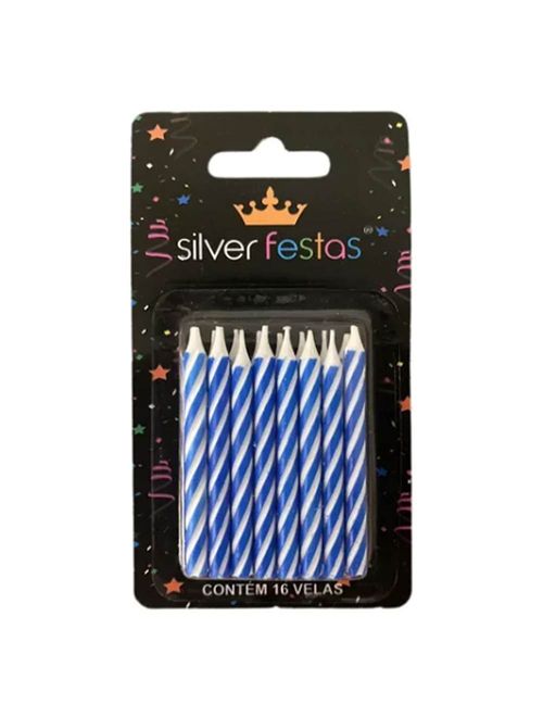 Vela Palitinho Espiral Azul c/16 - Silver Festas