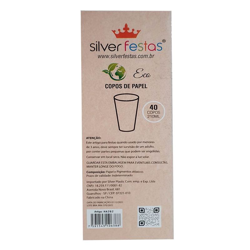 Copo-de-Papel-Eco-Capacidade-210ml-c-40---Silver-Festas