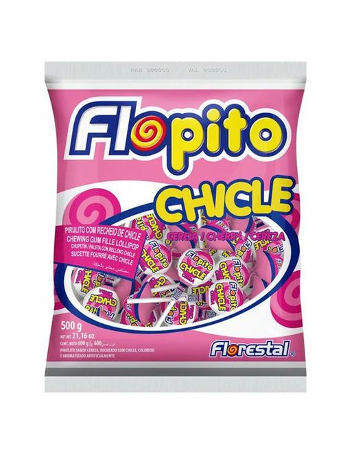 Pirulito Flopito Chicle Sabor Cereja 500g - Florestal