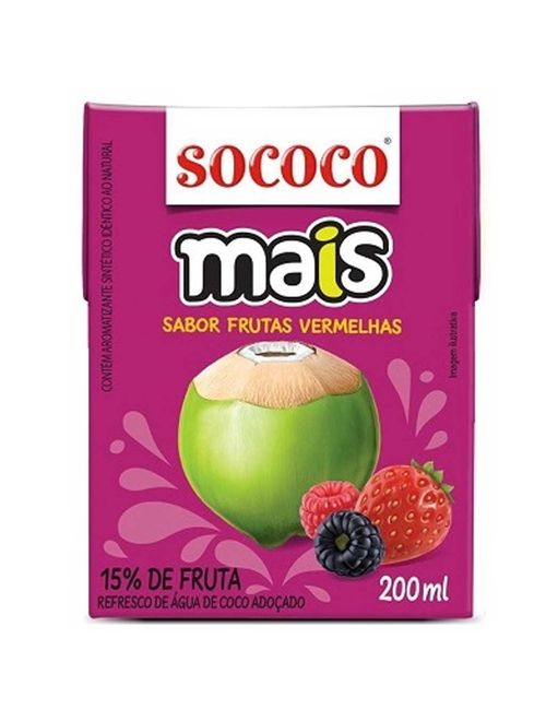Água de Coco Sabor Frutas Vermelhas 200ml - Sococo