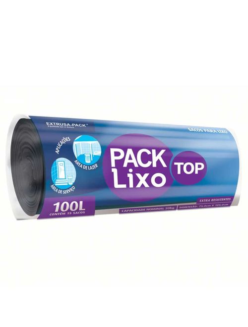 Saco TOP Lixo Preto 100L 75cmX1,05m c/15 - Extrusa-Pack