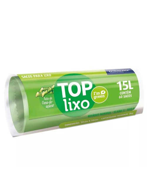Saco TOP Lixo Verde 15L 39cmX58cm c/60 - Extrusa-Pack