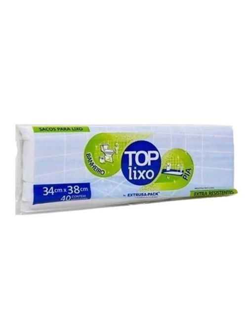 Saco TOP Lixo Branco para Banheiro e Pia 34cmX38cm c/40 - Extrusa-Pack
