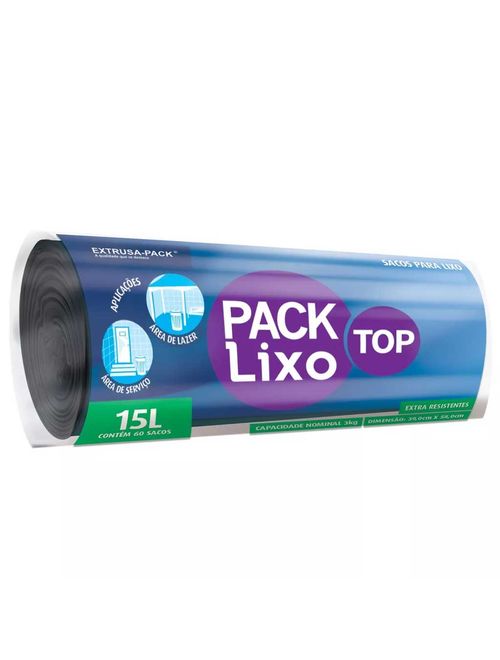 Saco TOP Lixo Preto 15L 39cmX58cm c/60 - Extrusa-Pack