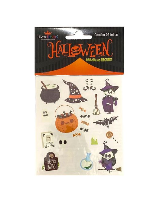 Halloween Tatuagem Tempóraria Brilha no Escuro c/5 Ref.H213 - Silver Festas