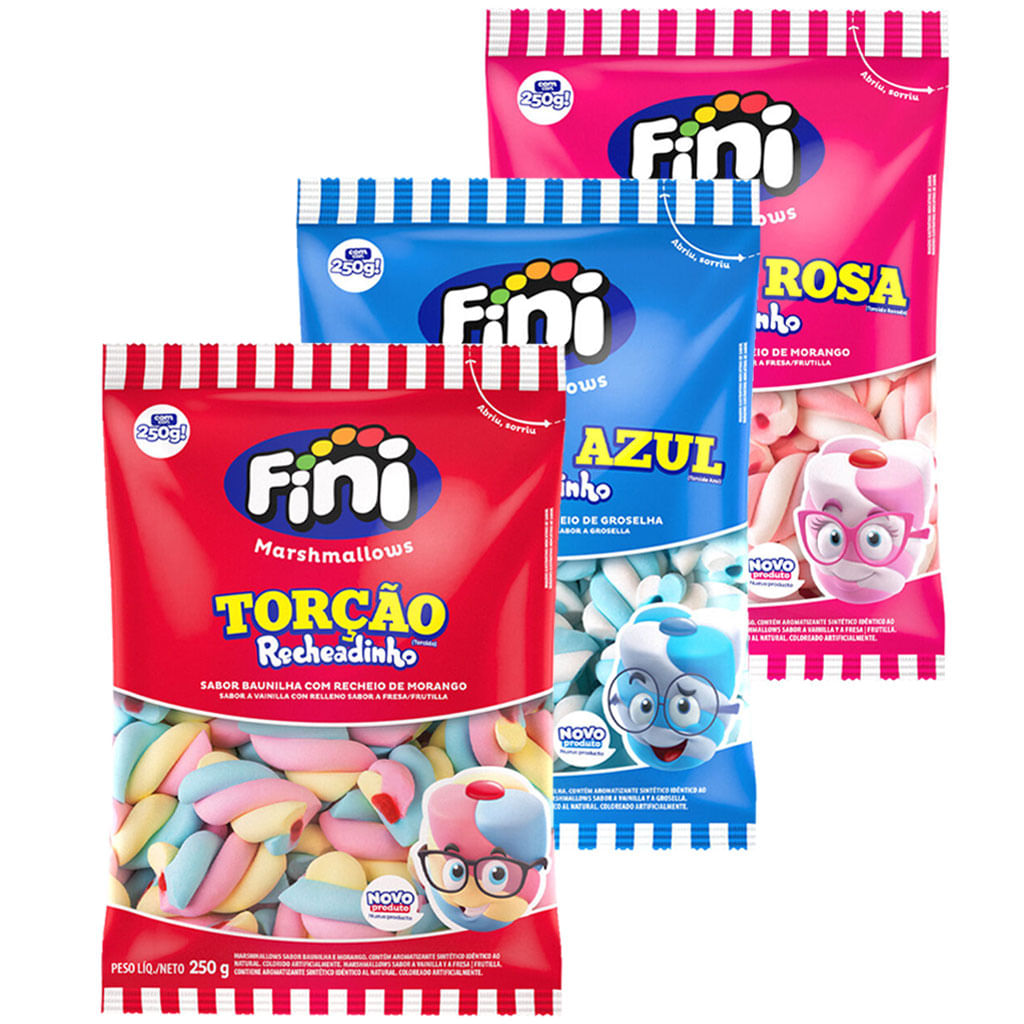 MARSHMALLOW FINI RECHEADO TORÇÃO ROSA E BRANCO 250G