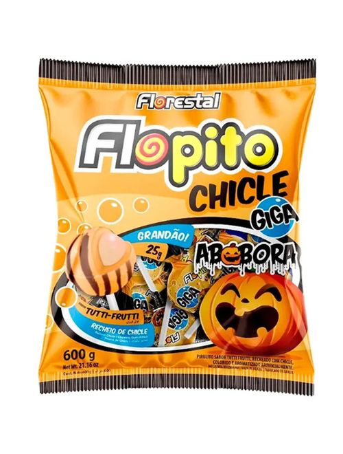 Pirulito Flopito Giga Abóbora Recheio Chiclete 600g - Florestal
