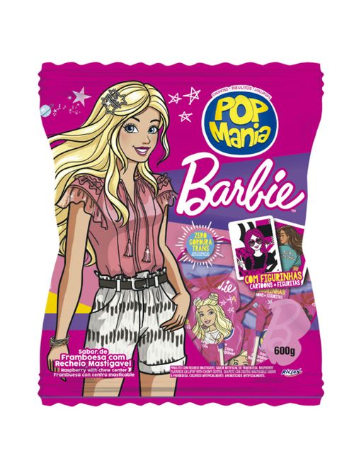 Pirulito Pop Mania Barbie Framboesa Recheio Mastigavel c/50 - Riclan
