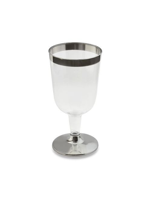 Taça Vinho Descartável Borda Prata c/ 12 210ml - Silver Plastic