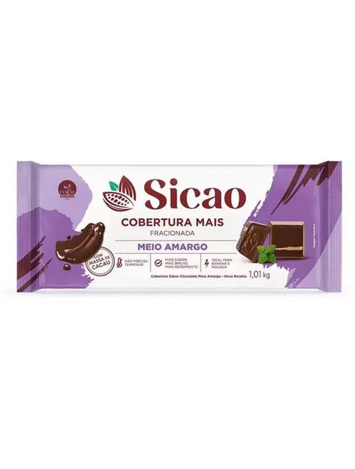 Barra Chocolate Cobertura Mais Fácil Meio Amargo 1,01kg - Sicao
