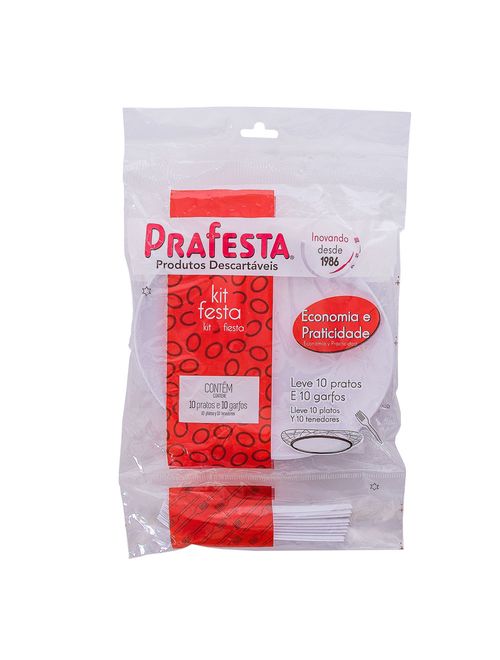 Kit Festa 20 Peças (10 Pratos + 10 Garfos) - Prafesta