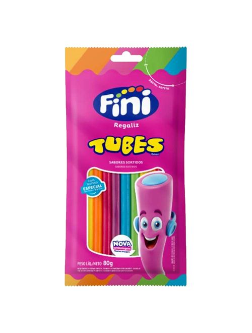 Bala de Gelatina Tubes Sortido Recheado Arco-Íris 80g - Fini