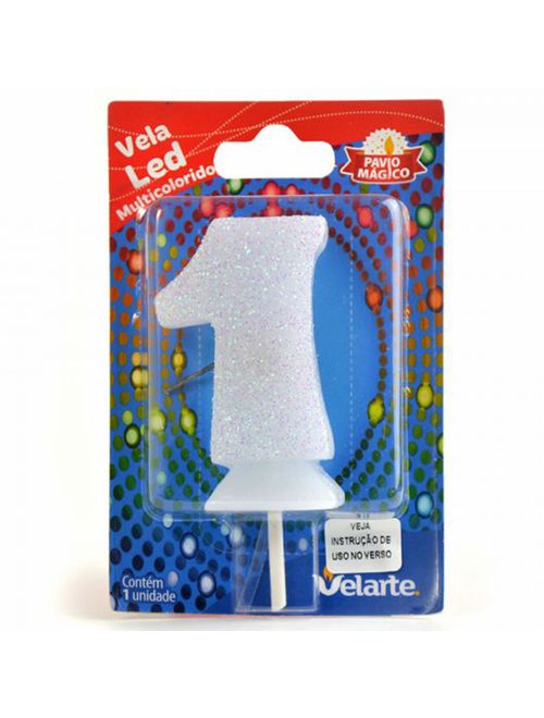 Vela de Aniversário Led Multicolorido Branca nº1 - Velarte