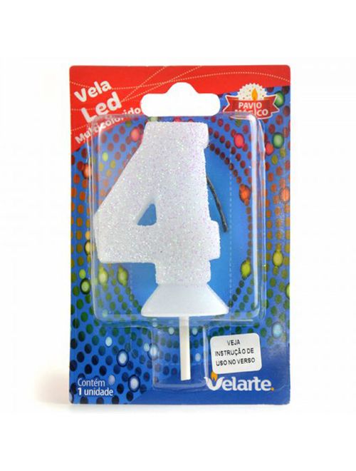 Vela de Aniversário Led Multicolorido Branca nº4 - Velarte