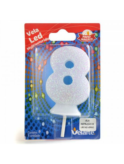 Vela de Aniversário Led Multicolorido Branca nº8 - Velarte