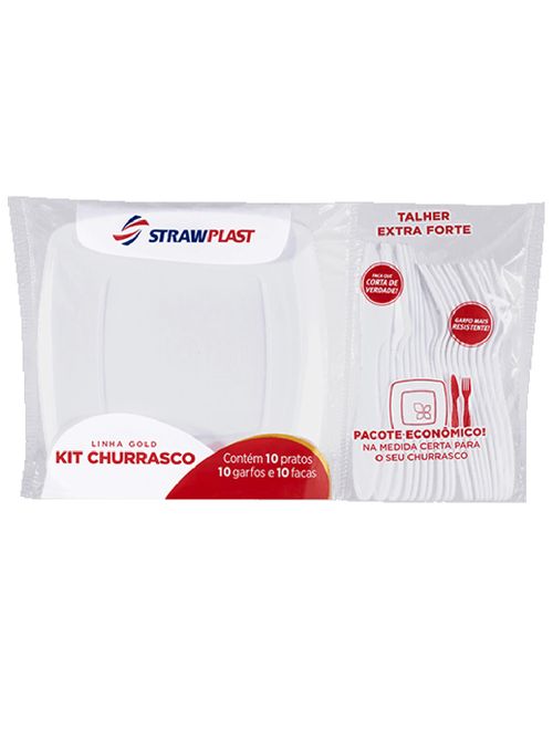 Kit Churrasco 30 Peças (10 Pratos + 10 Garfos + 10 Facas) - Strawplast