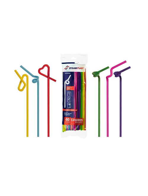 Canudo Decorativo Longo Sanfonado c/40 - Strawplast