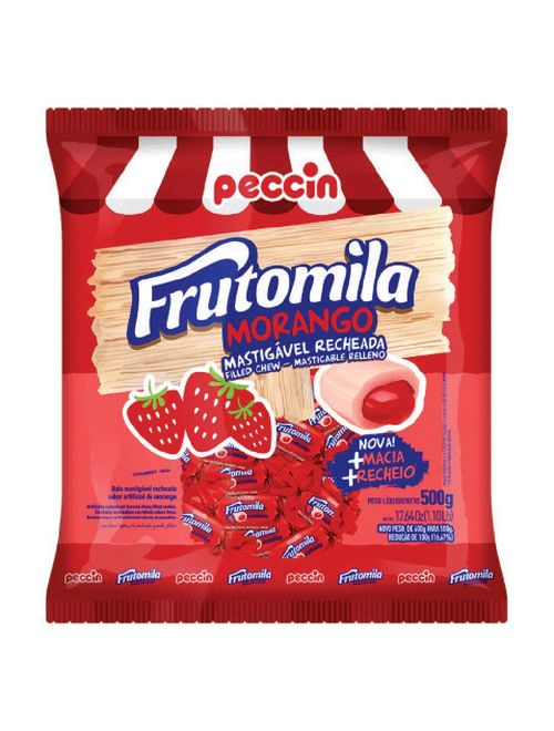 Bala Mastigável Frutomila Recheada Morango 500g - Peccin