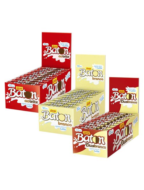 Kit 3 Caixas Baton - Ao Leite, Branco e Duo - Garoto
