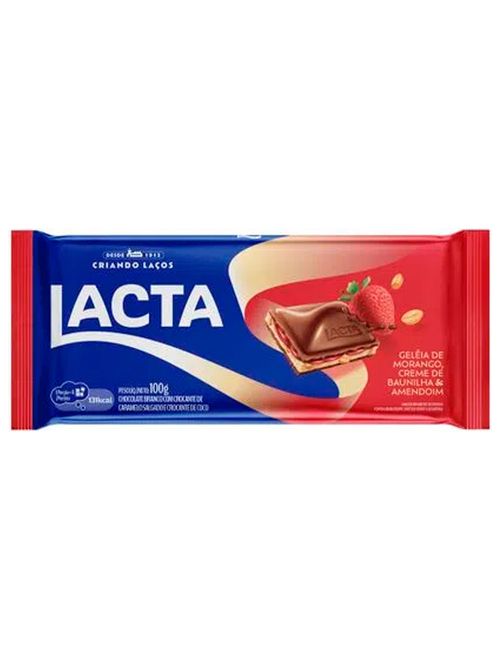 Tablete Chocolate Geléia Morango, Creme Baunilha e Amendoim 100g - Lacta