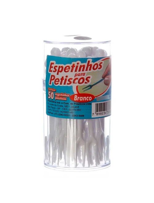 Espeto Petisco Plástico Branco c/50 - Plastilânia