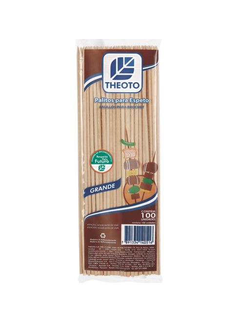 Espeto Madeira Com Ponta 25cm c/100 - Theoto