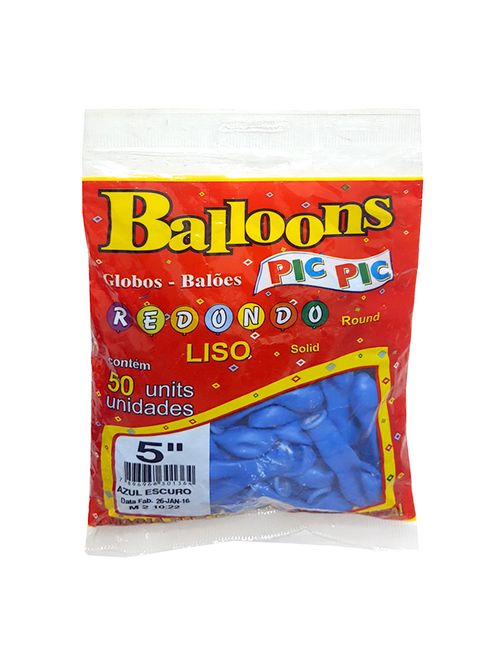 Balão Redondo Azul Escuro Tamanho 5 c/50 - Pic Pic