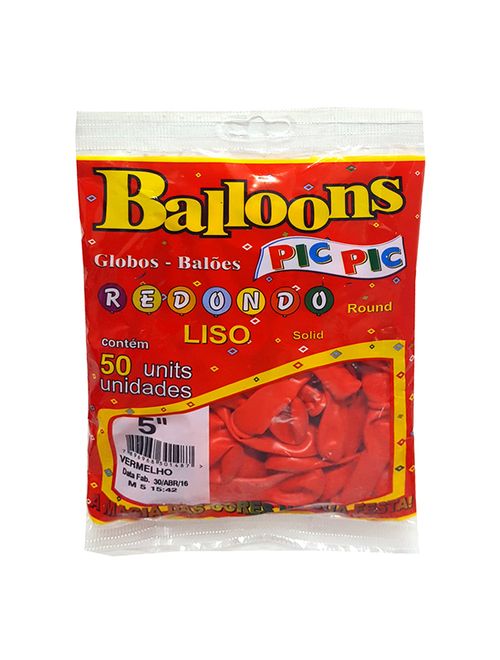 Balão Redondo Vermelho Tamanho 5 c/50 - Pic Pic