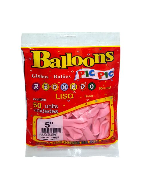 Balão Redondo Rosa Tamanho 5 c/50 - Pic Pic