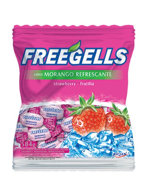 Bala Dura Morango Refrescante Freegells 584g - Riclan