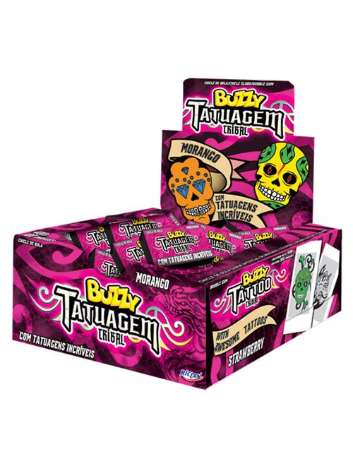 Chiclete Buzzy Tattoo Tribal Morango c/100 - Riclan