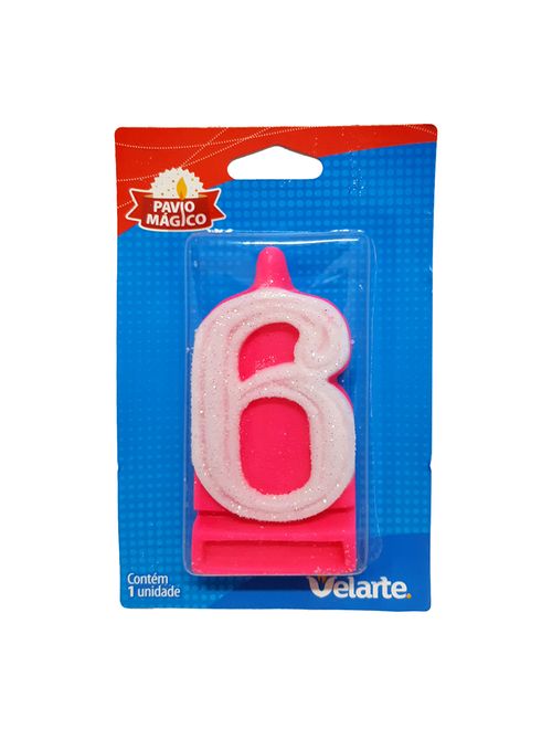 Vela Super Número Rosa 6 - Velarte