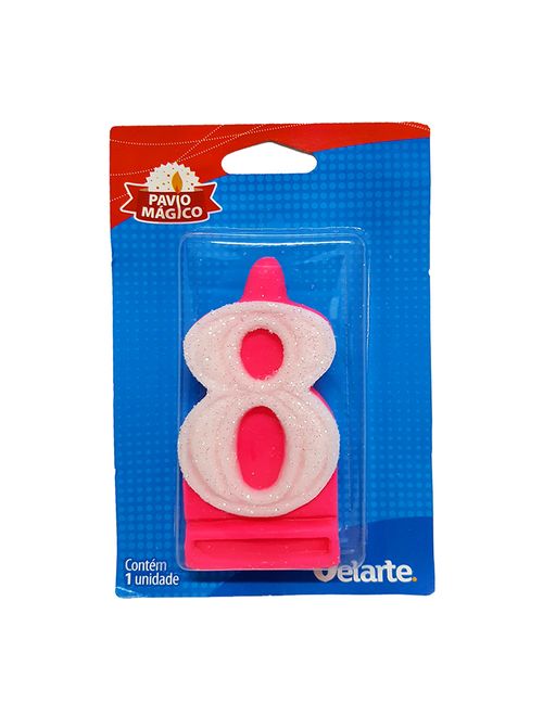 Vela Super Número Rosa 8 - Velarte