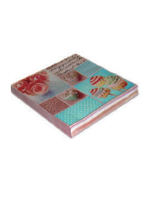Guardanapo Estampado Decorado Azul Rosa ref. 045 33x33 c/20 - Silver Festas