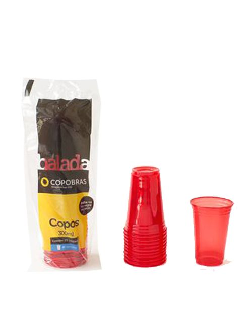 Copos Balada Neon Vermelho 300ml c/25 - Copobras
