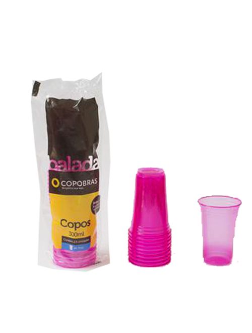 Copos Balada Neon Rosa 300ml c/25 - Copobras